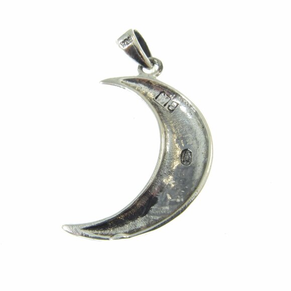 Solid 925 Sterling Silver Crescent Moon Pendant Mystical Jewelry Spiral Goddess - Picture 10 of 10
